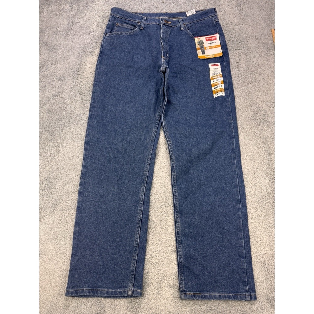 Wrangler‎ Five Star Jeans Men 34x32 Blue Premium Flex Relaxed Fit Denim NWT